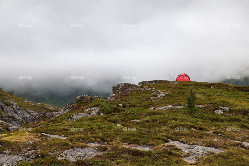 Camping in the fog in Norway