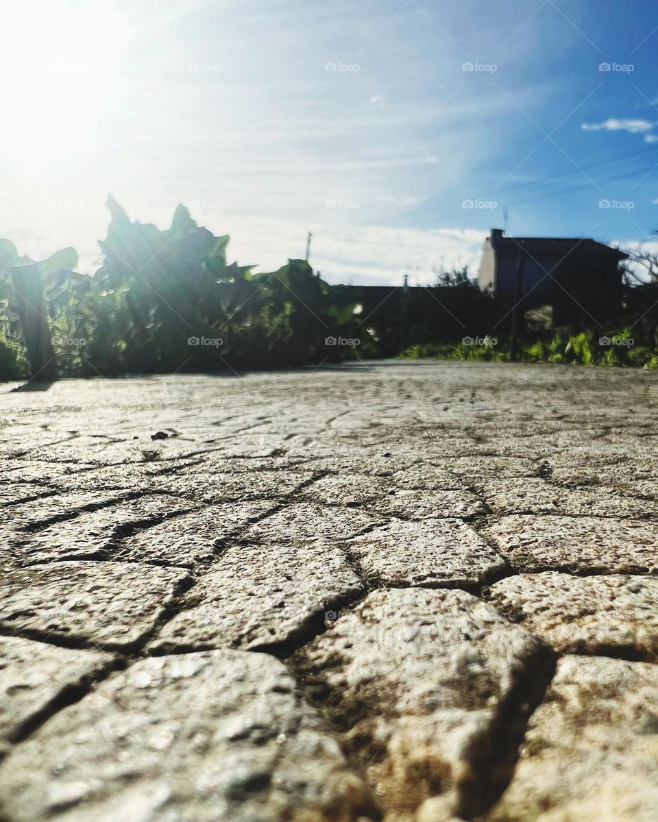 Slab stone road closeup