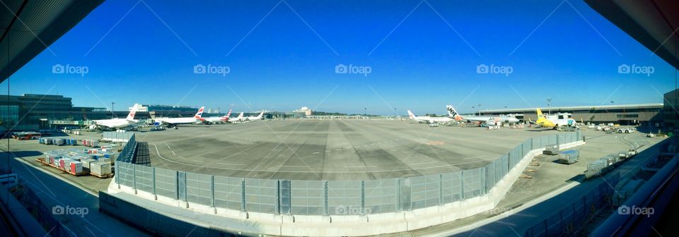 Cairns Airport. Cairns airport Queensland Australia panoramic shot with aeroplanes 