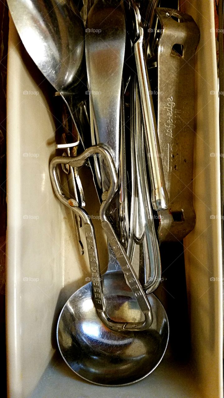 Assorted utensils. Utensil drawer contents