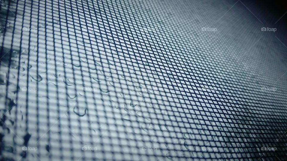 Rain on a screened window.