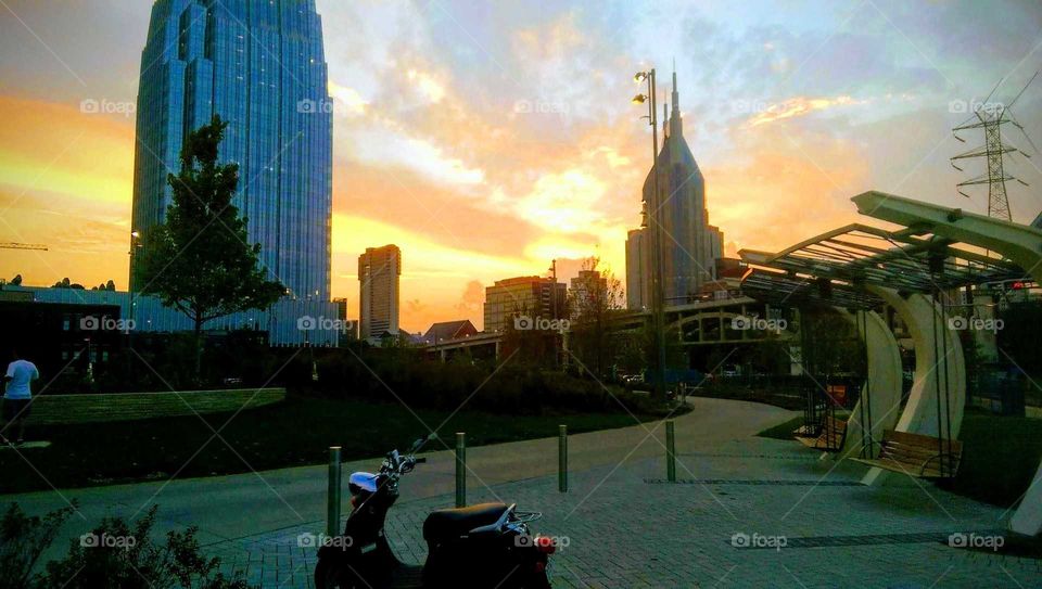 Sunset downtown Nashville