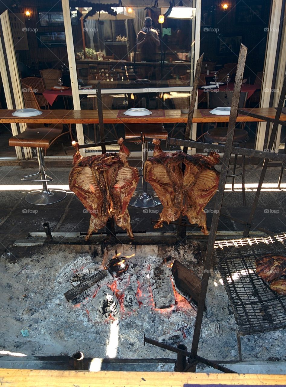 lamb over the fire in Santiago, Chile