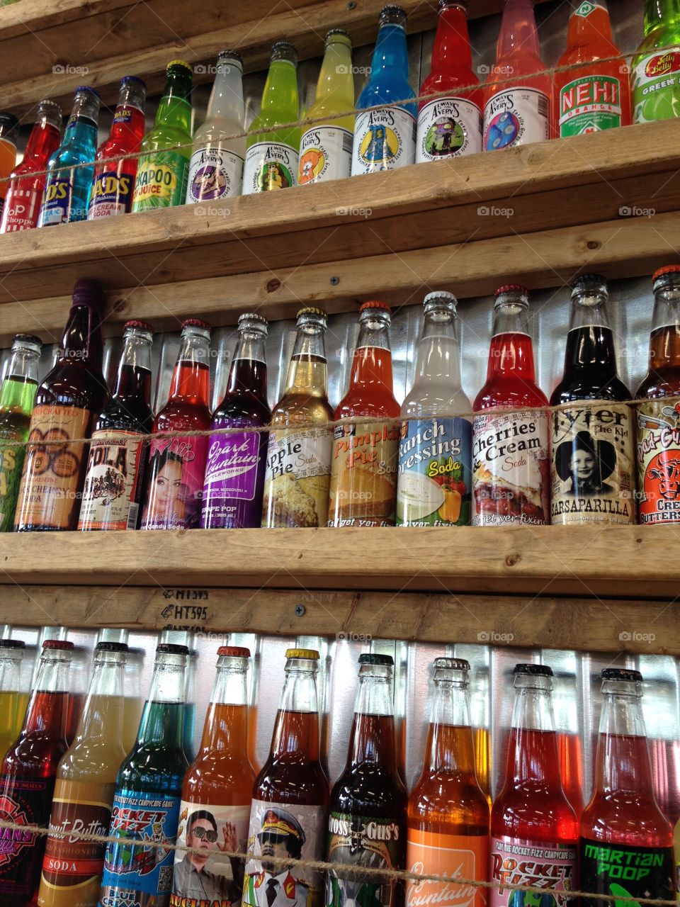 Rocket Fizz candy store in Edmond Oklahoma, display of many different types of soda bottles. 