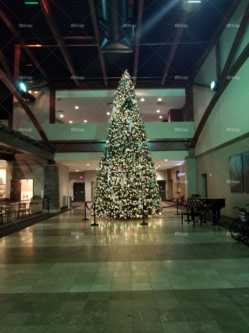 Christmas tree in hotel lobby