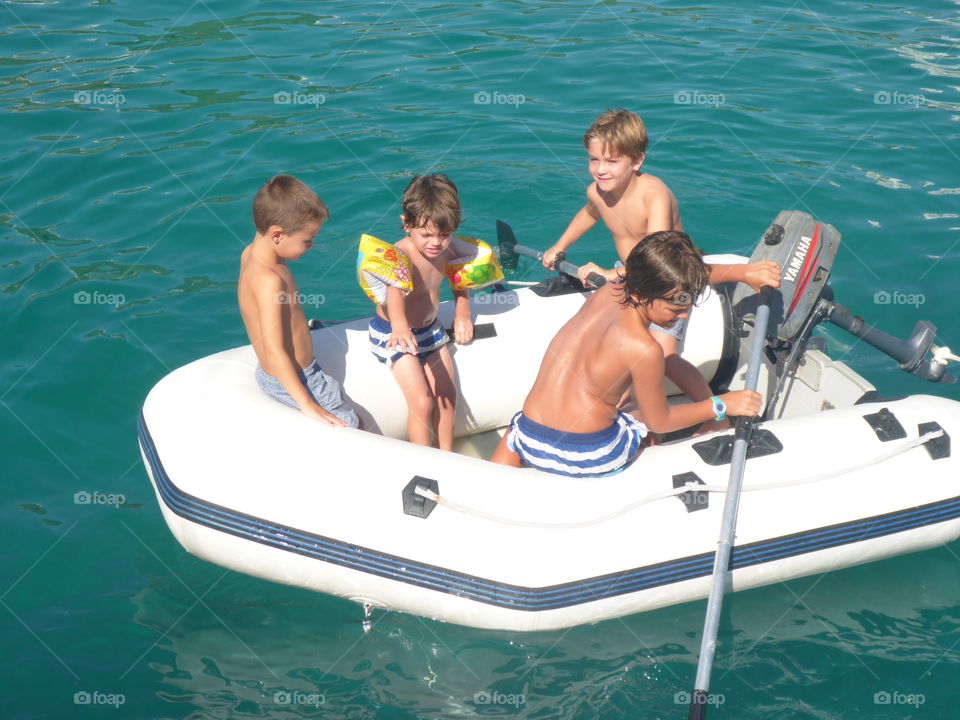 family in boat