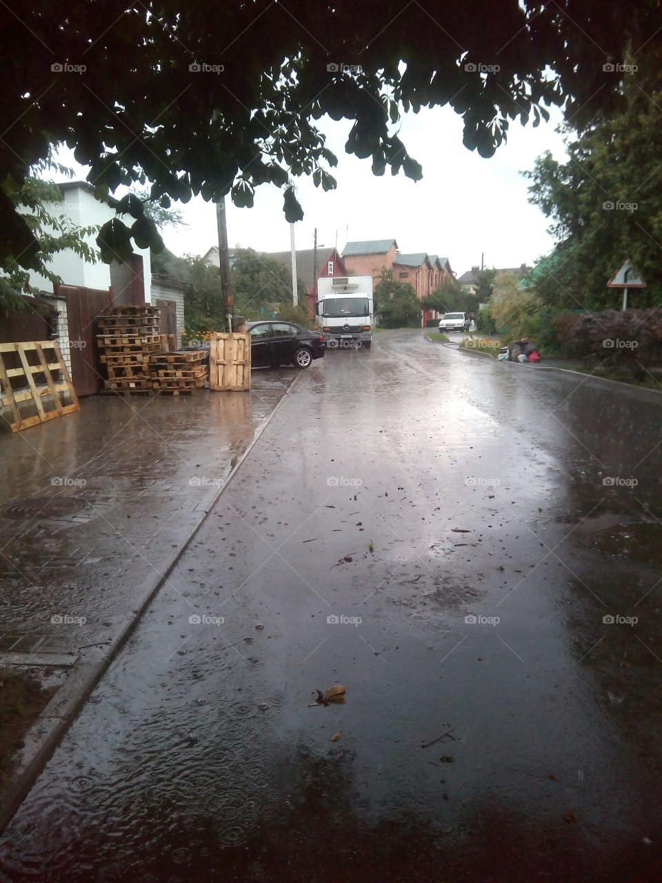 rainy street view