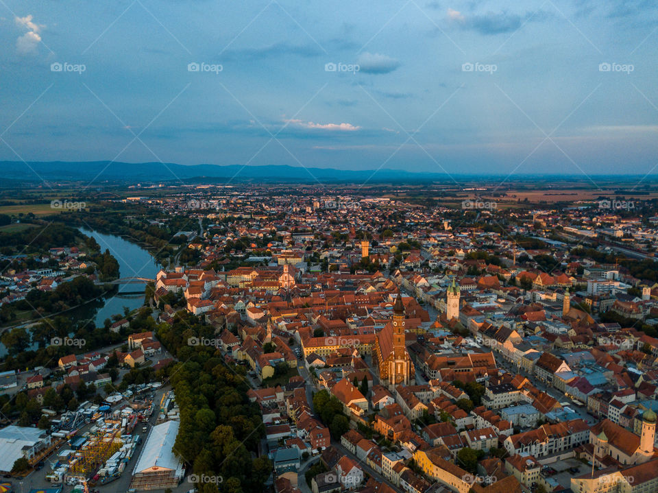 high angle view from the town straubing in the evening