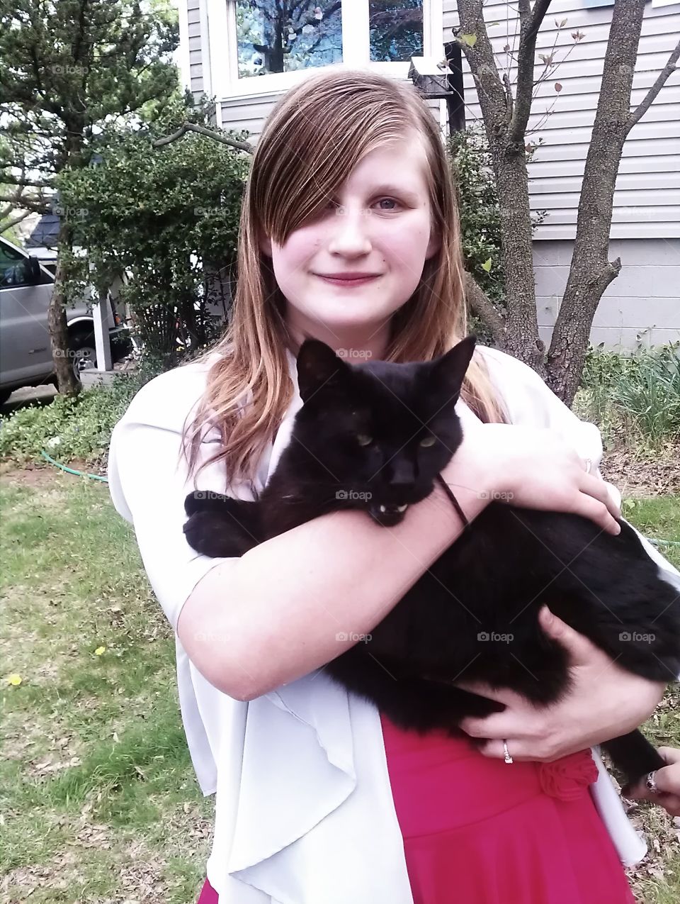 Gently holding the cat