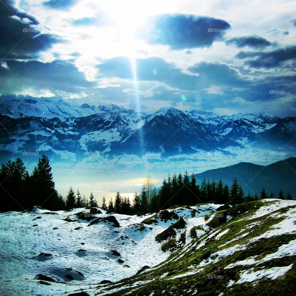 Scenic view of Swiss Alps in winter