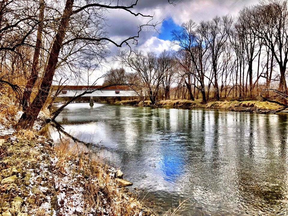 Covered bridge on the river 