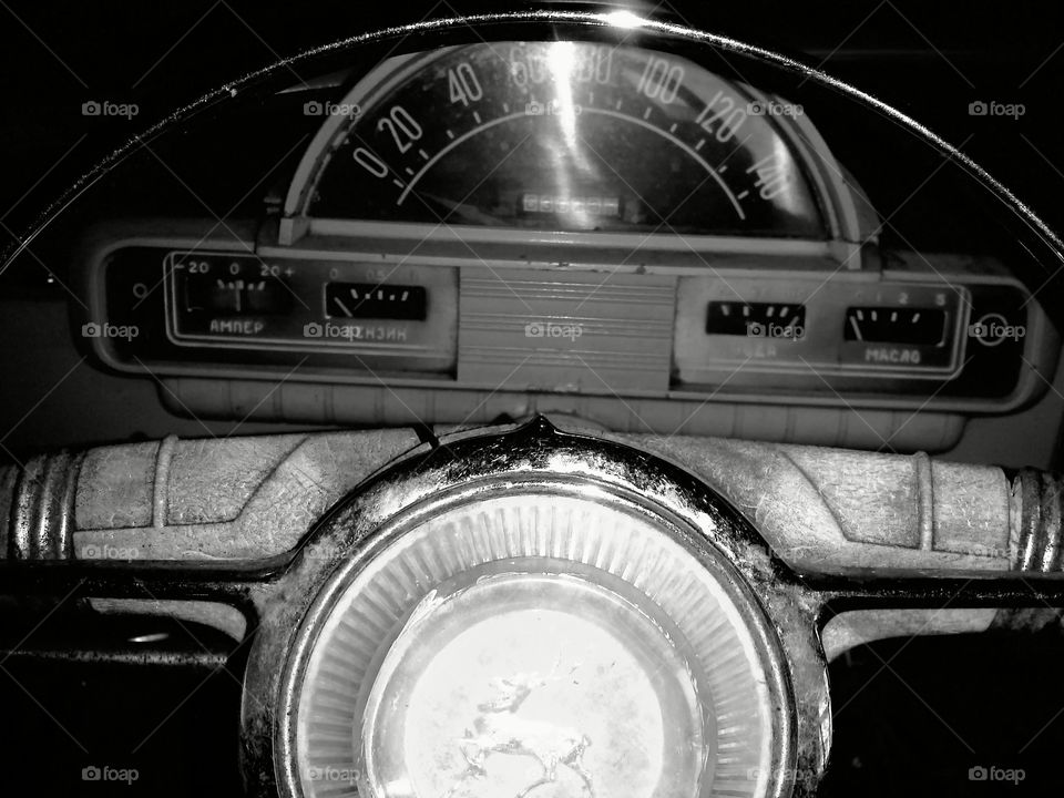 The steering wheel and dashboard Soviet car GAZ - 21 "Volga" 1965 edition