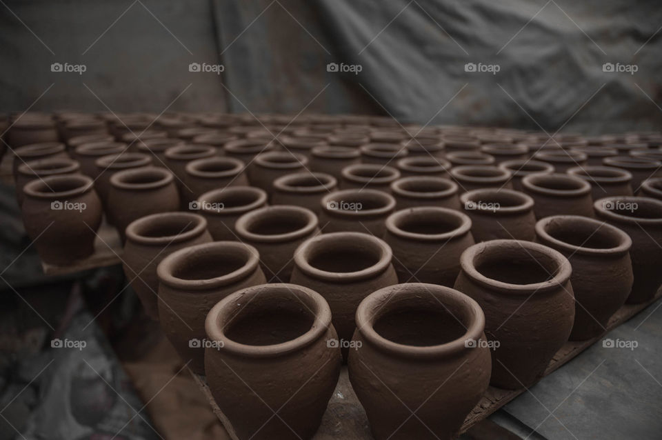 Orderly arranged pots in Pottery town Bangalore
