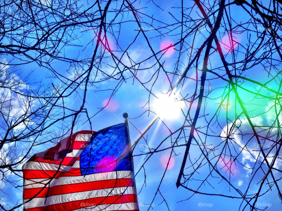 Sun sky and the flag. 