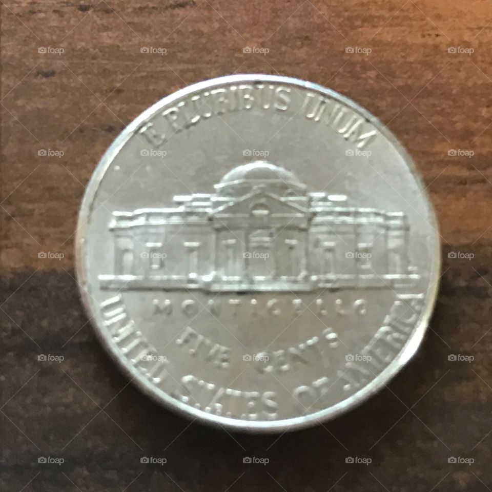 Close up of the back of a nickel