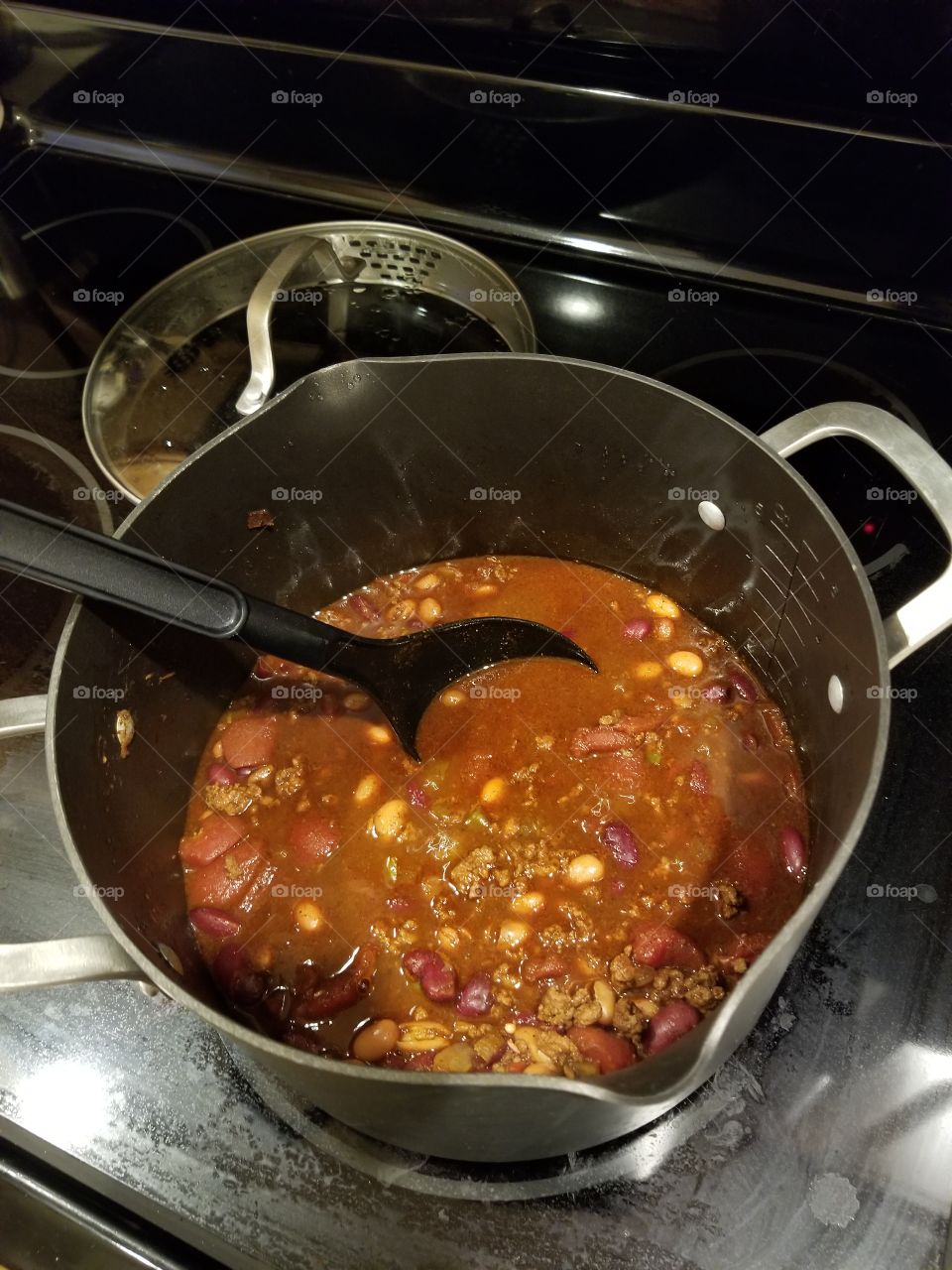 A pot of hot chili on a cold day.