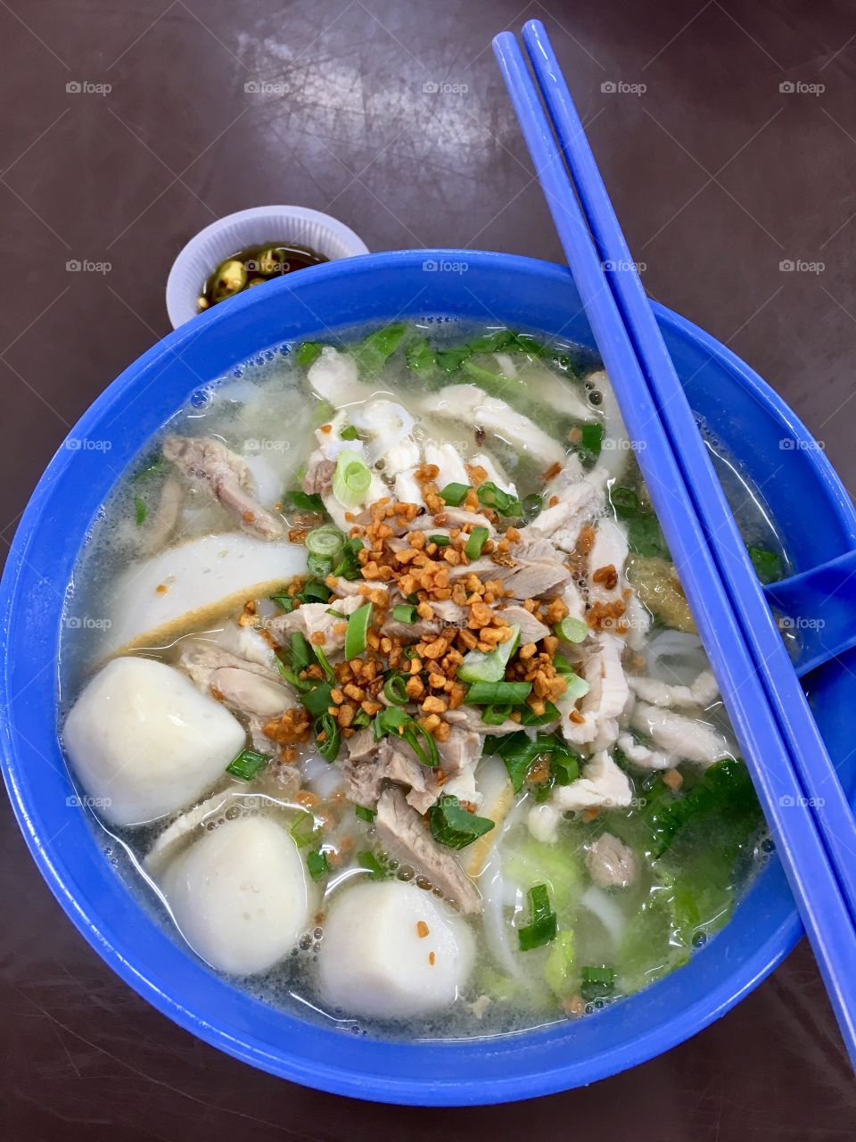 Penang Style Fishball noodle soup with duck meat 