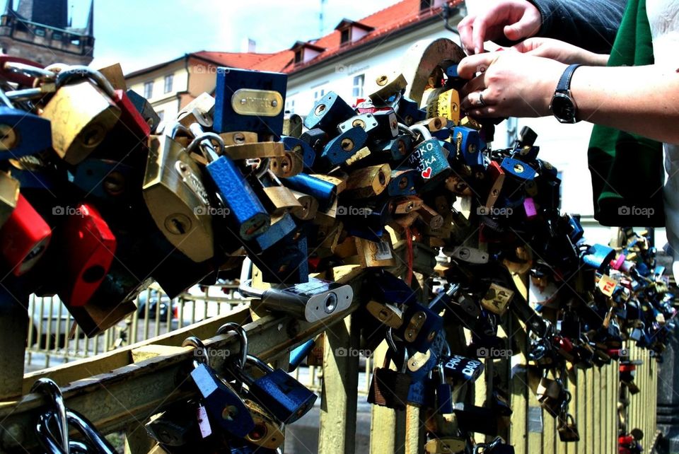 A love Czech. A love lock bridge in Prague, Czech Republic.
