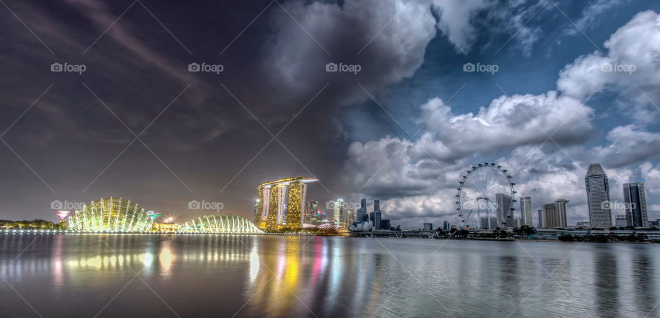 Singapore Skyline and view of skyscrapers on Marina Bay