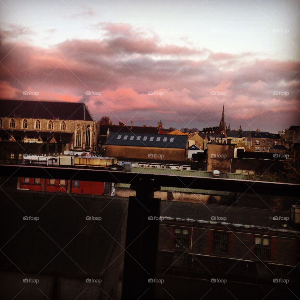 Red skies . A fiery sunset in Dublin 