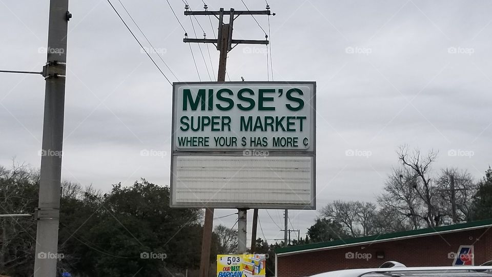 Old-fashioned grocery store marquee in rural Louisiana