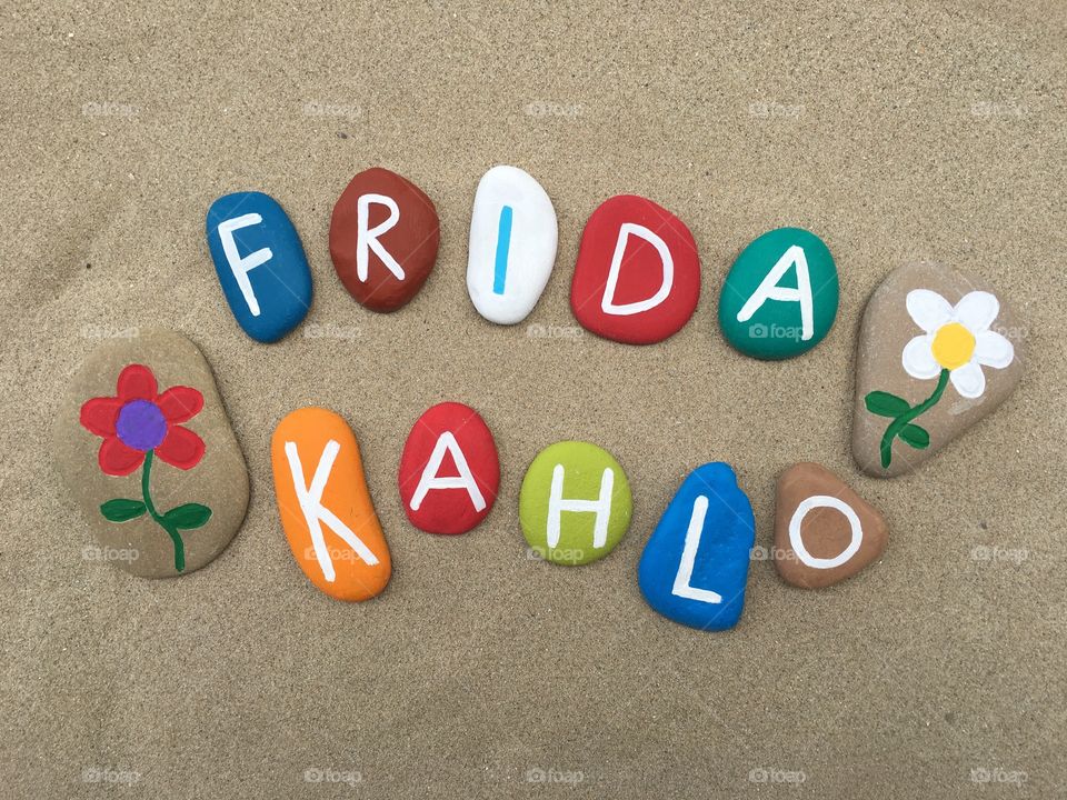 Frida Kahlo name on colored stones