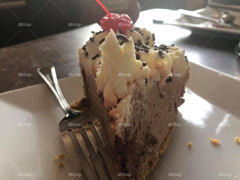 A delicious piece of chocolate cream pie