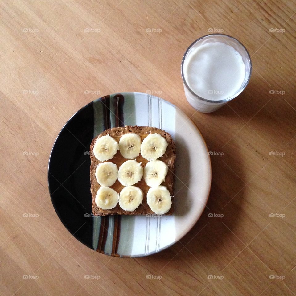 Almond butter banana toast and almond milk