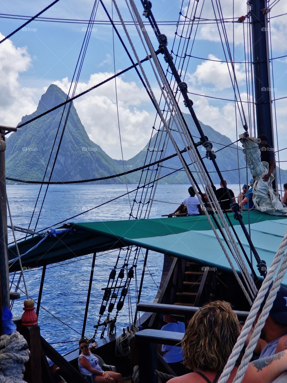 Sailing up the coast right by the historic pitons of St Lucia
