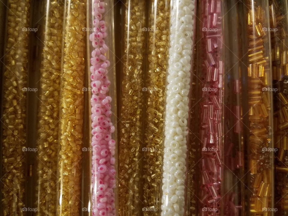 glass  beads gold pink ivory