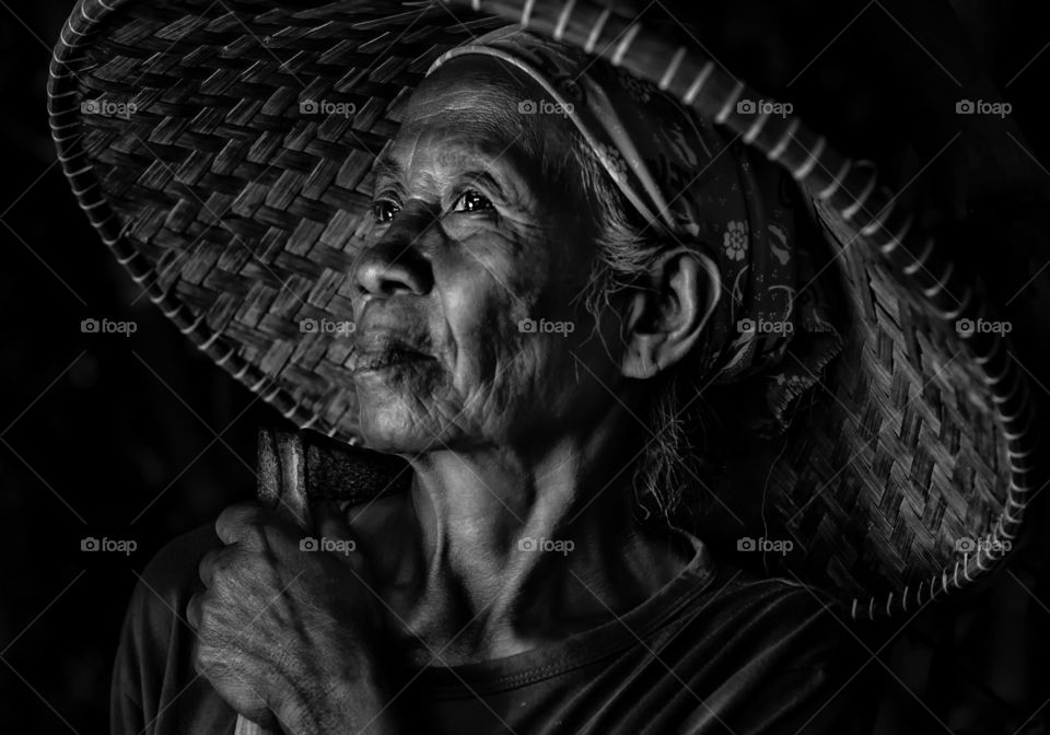 Potrait of sundanese . A sundanese farmers potrait in black and white