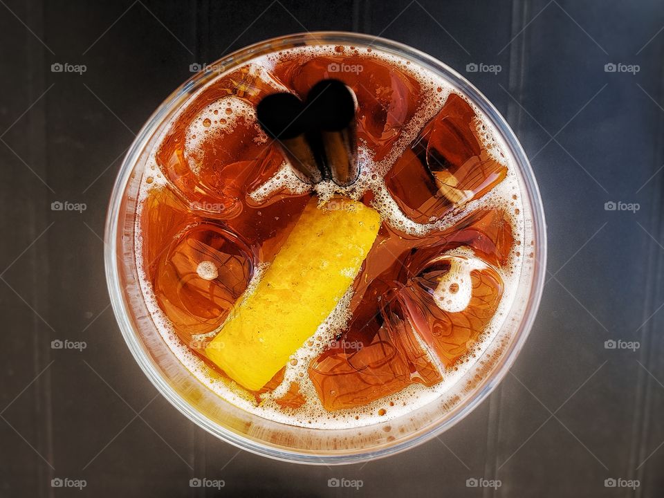 Cocktail glass with orange peel