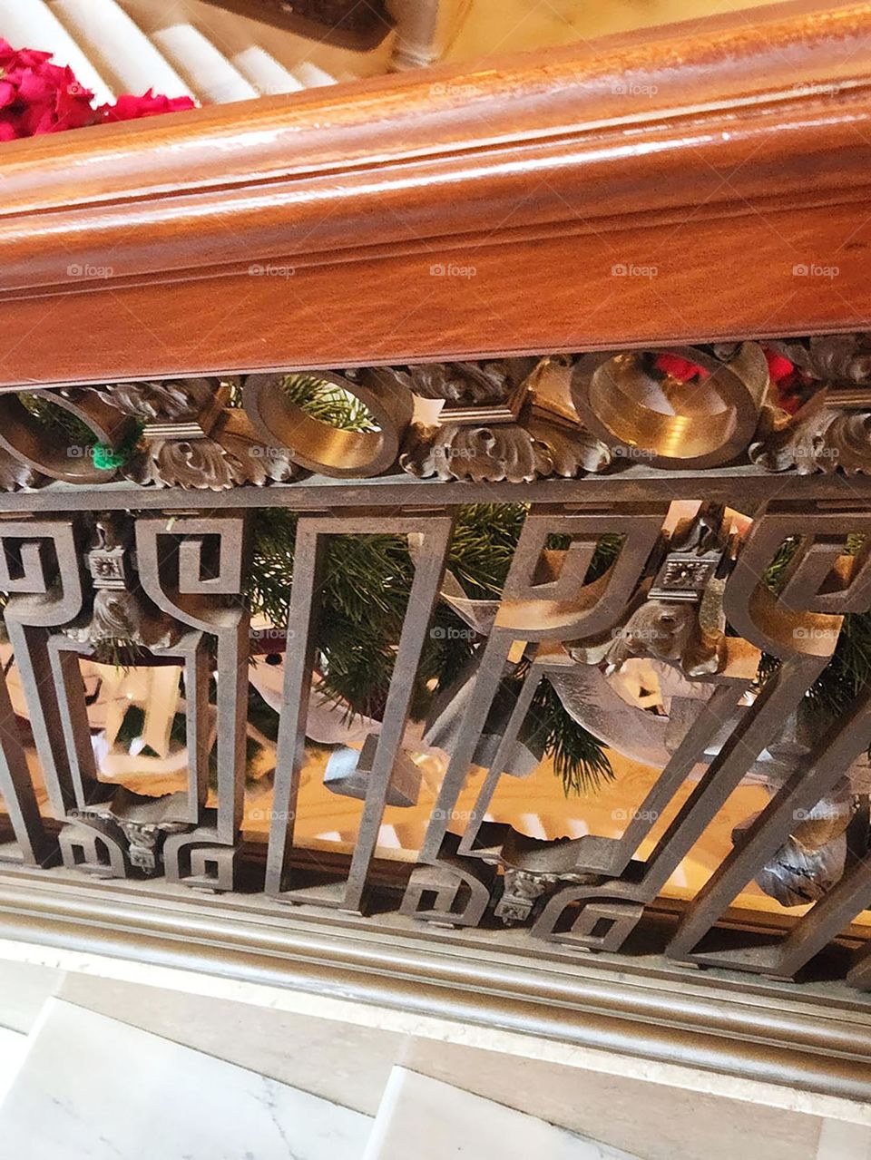 close up view of an eye-catching ornamental spiral design on a staircase railing in the Pittock Mansion