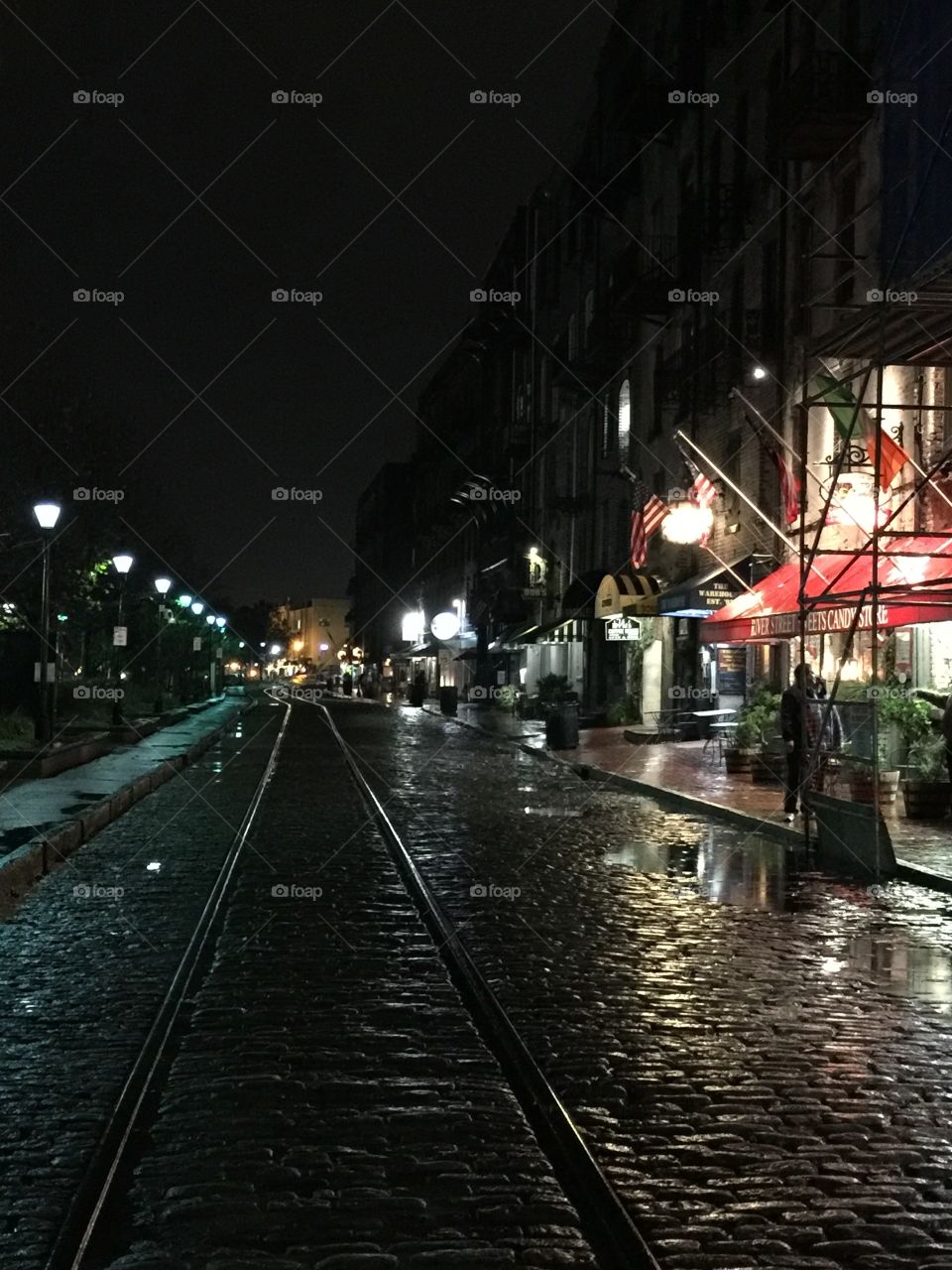 Streets of downtown Savannah Ga at night 