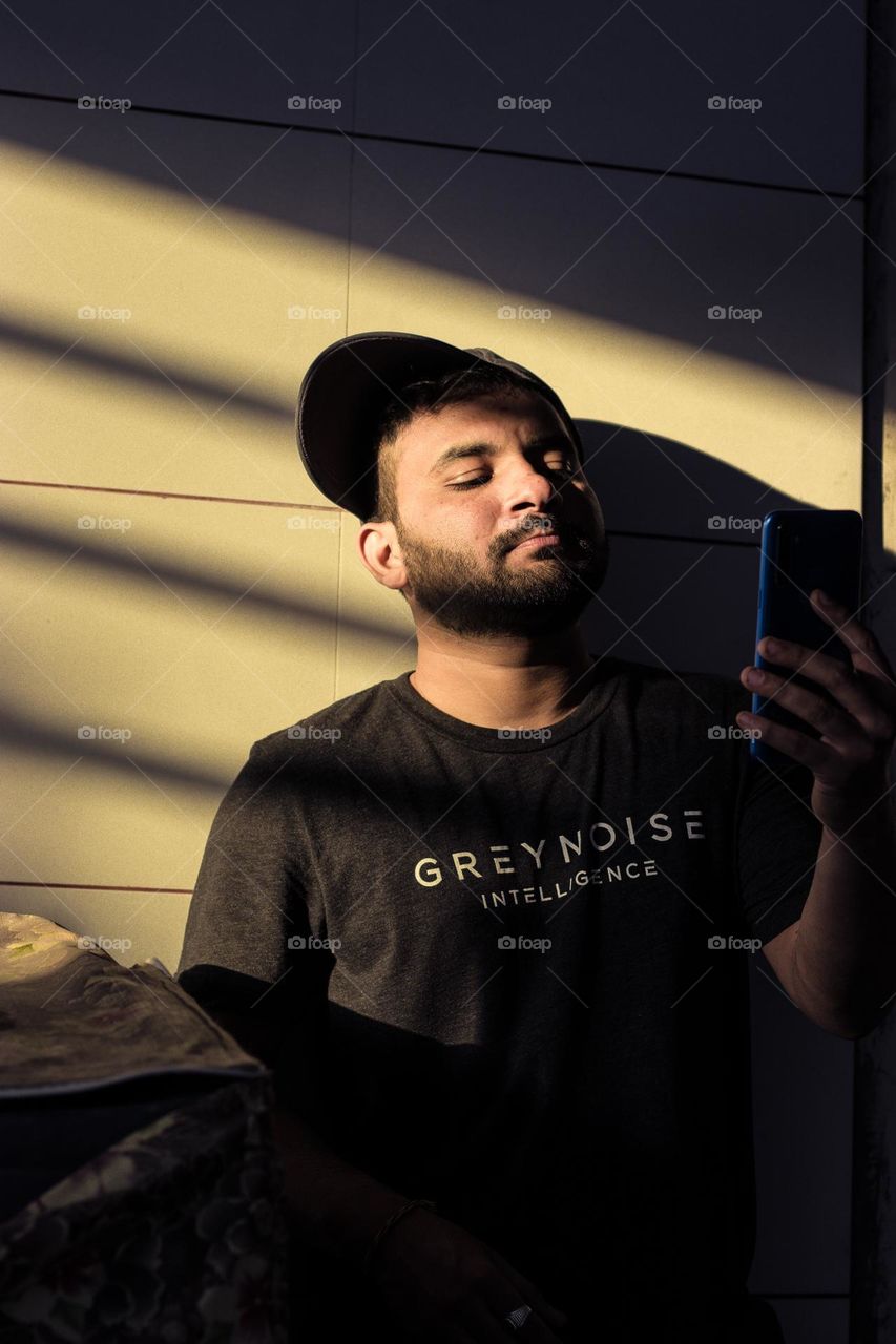 portrait cap sunray on head