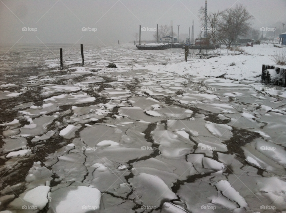 winter ice ferry hudson river by delvec