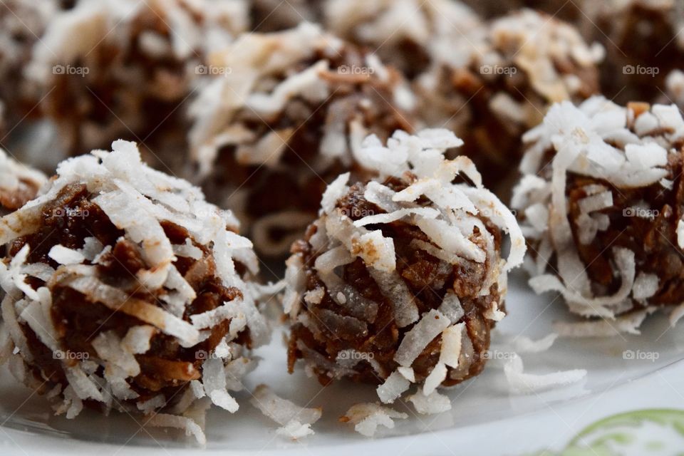 Chocolate truffles on plate