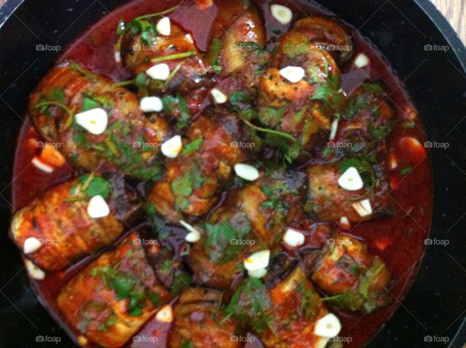 Eggplant stuffed with meat, tasty sauce