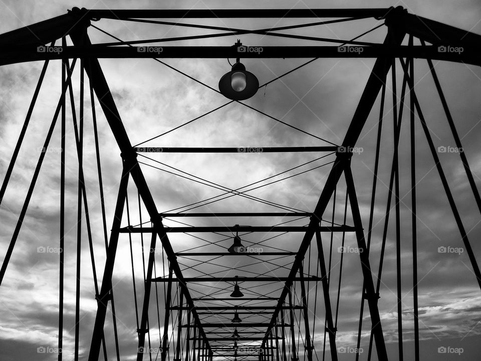 Historic bridge architecture in black and white