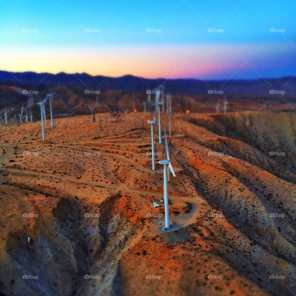 The windmills of Palm Springs from a helicopter. 