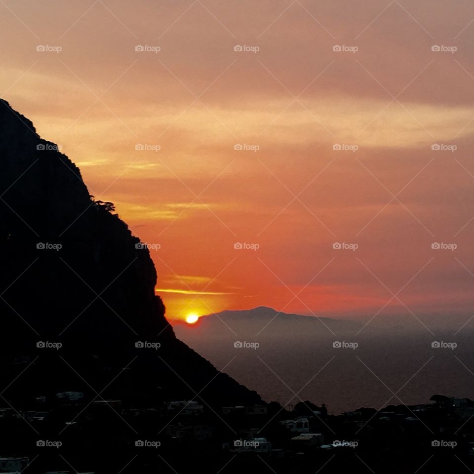 Sunset over AnaCapri. The top of the funicular... 