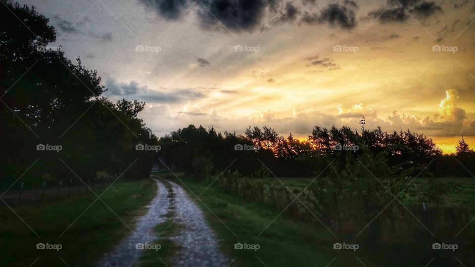 Sunrise down a country road