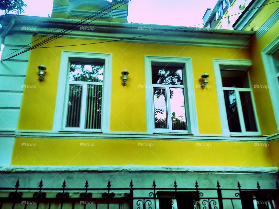 windows of a historic house in the city of Simferopol