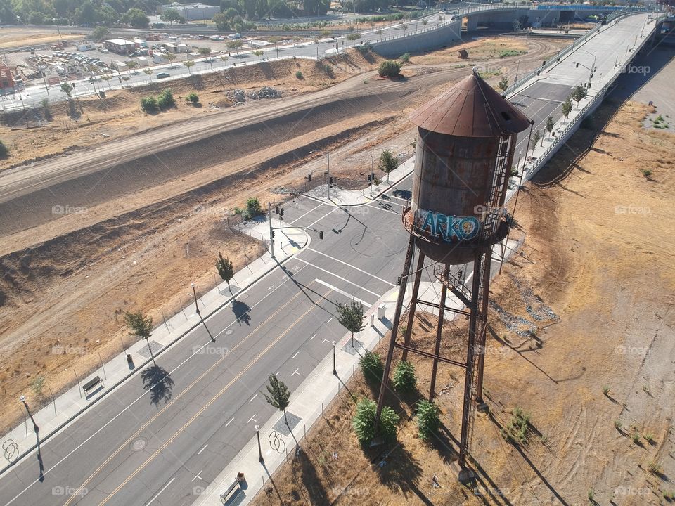 Aerial view of a water tower
