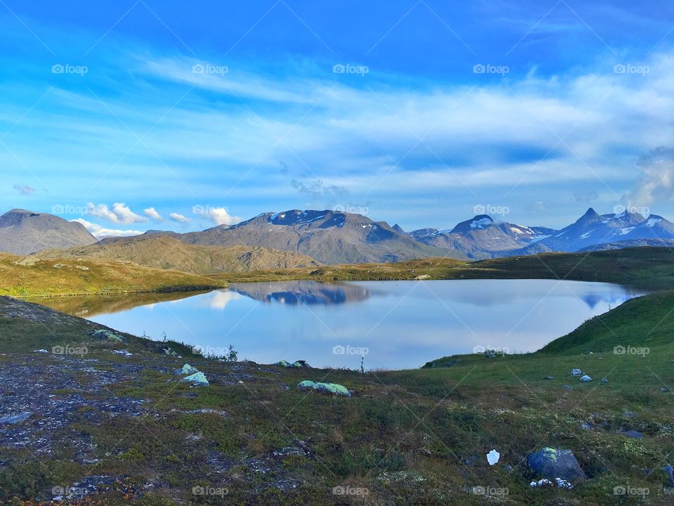 The mountain and the lake of the reindeers - Reinveivannet, Narvik, Norway. 