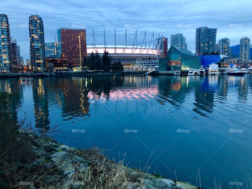 City view at dusk Vancouver BC - BC Place Stadium