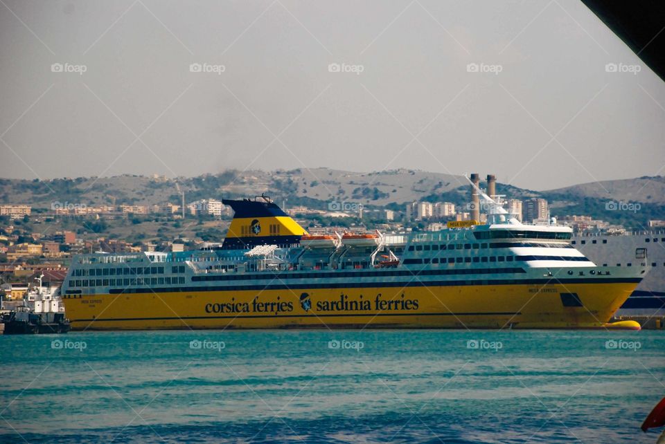 Yellow cruise ship