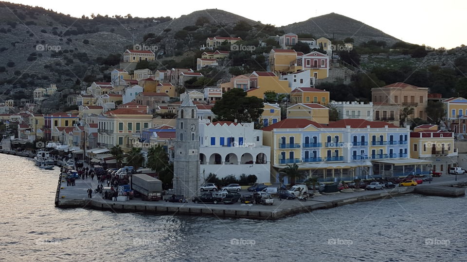 Symi Greek Island Harbour Vew  Art-deco