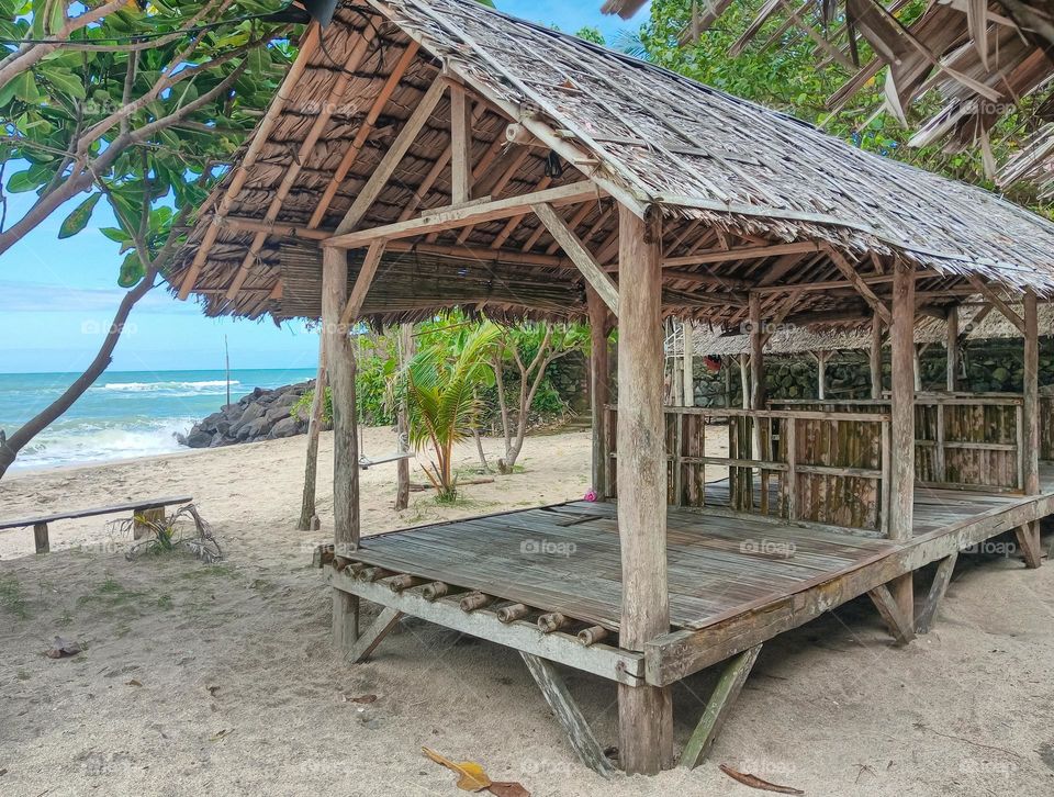 saung by the beautiful beach in Anyer, Banten, Indonesia