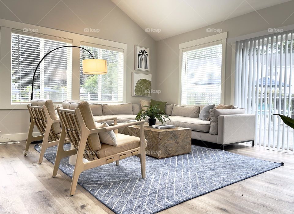 Modern room interior in beige colours 